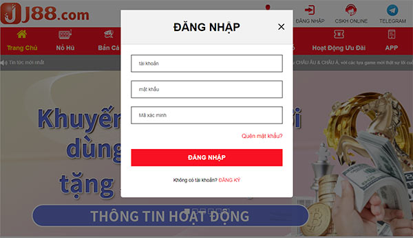 Đăng nhập J88 bằng máy tính Đăng nhập J88 bằng máy tính