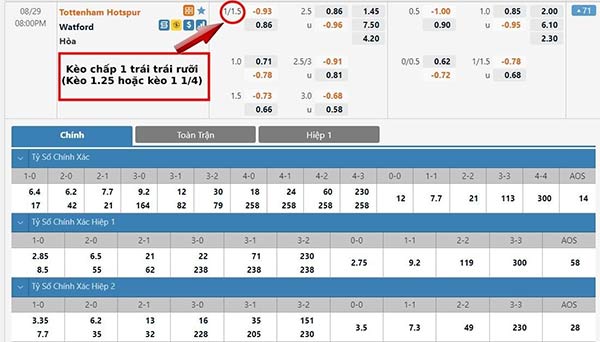 Ví dụ về kèo 1 1/4 và những thông tin quan trọng Ví dụ về kèo 1 1/4 và những thông tin quan trọng
